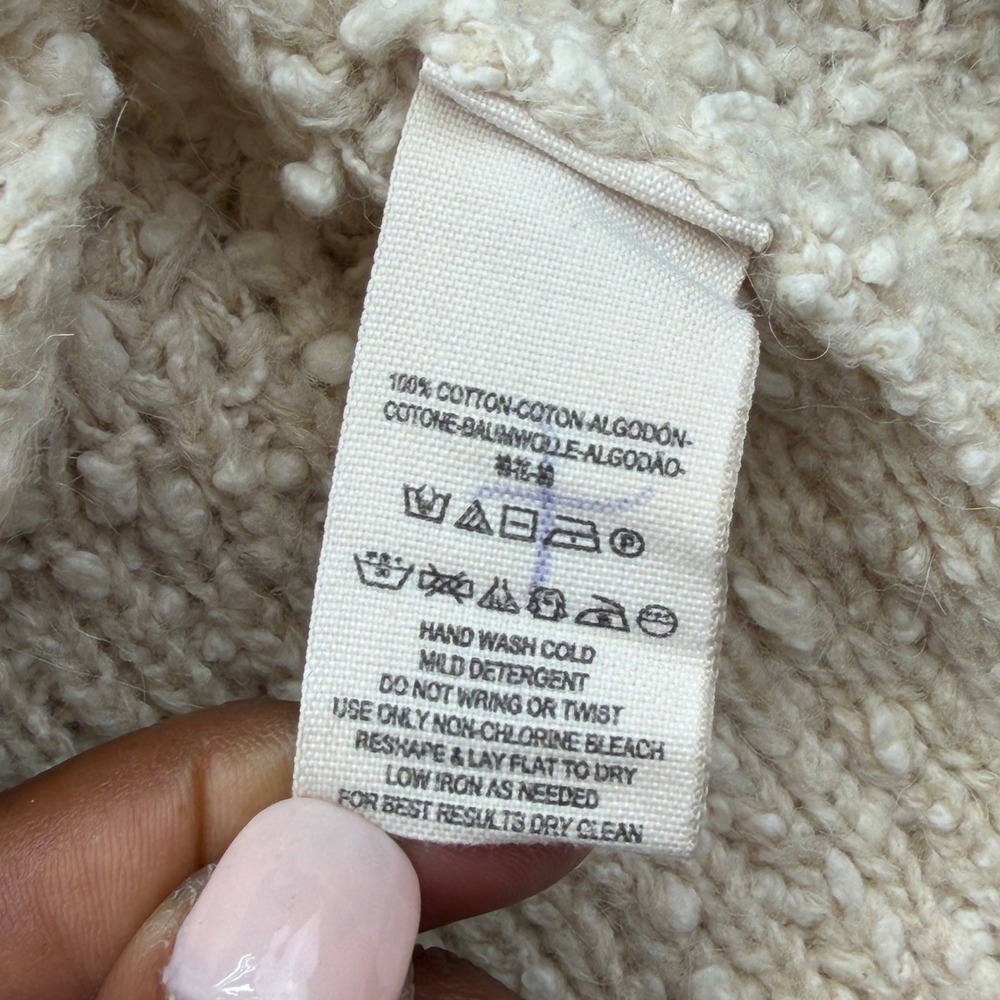 Anthropologie Moth V-Neck Sweater Womens S Beige Side Zip Chunky Knit Cotton - Picture 8 of 13